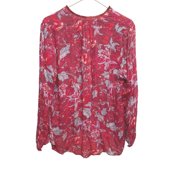 Lucky Brand blouse top medium boho pink red blue pullover ties - Picture 8 of 9